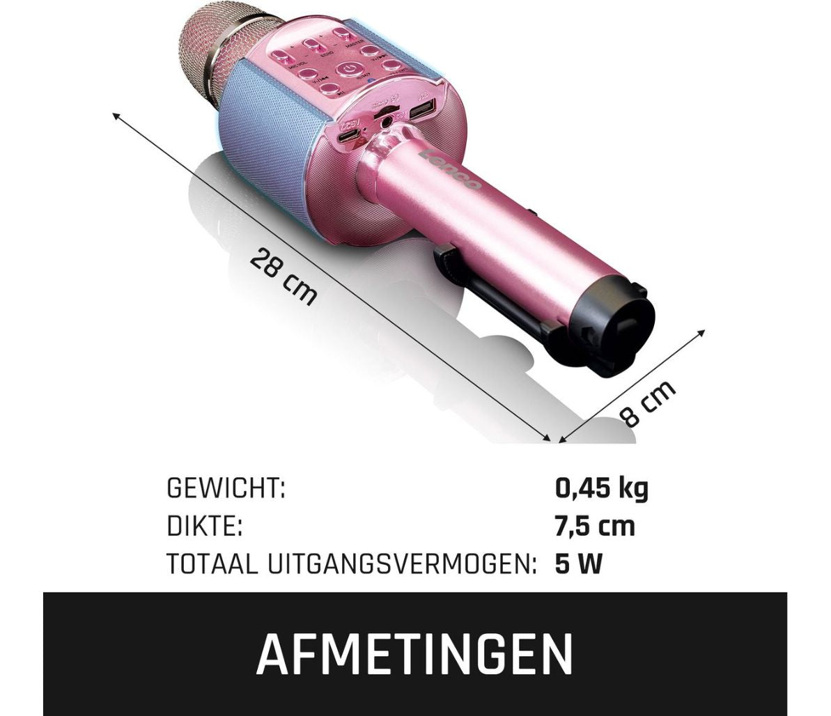 Lenco BMC-090PK - Bluetooth Karaoke Microfoon - roze