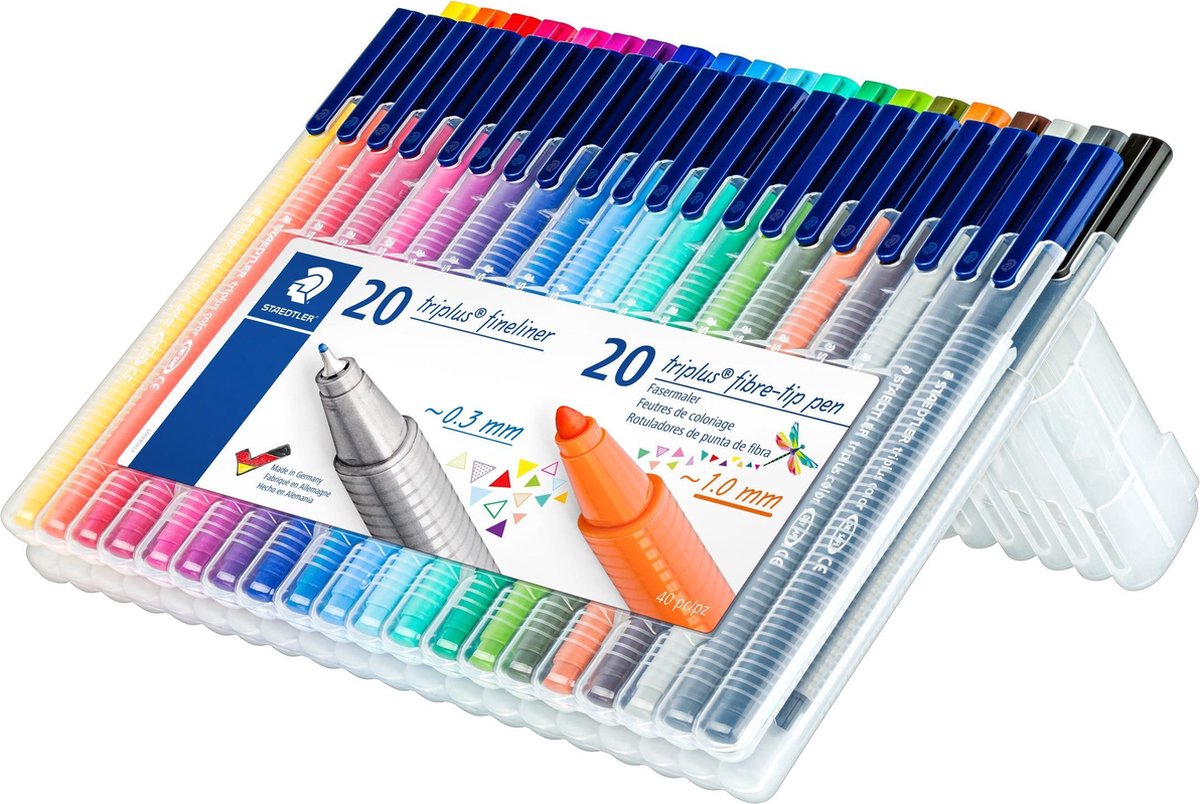 STAEDTLER triplus mixed set 20 fineliner + 20 color kleurstift