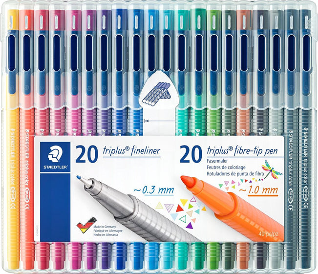 STAEDTLER triplus mixed set 20 fineliner + 20 color kleurstift